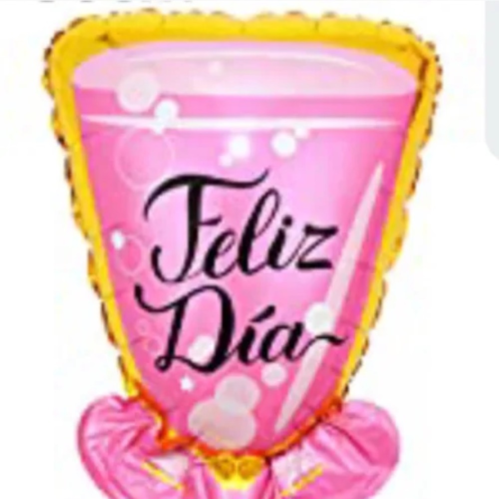 Feliz Dia Happy Birthday Spanish Champagne Glass Mylar Balloon Large 32 x 18 In